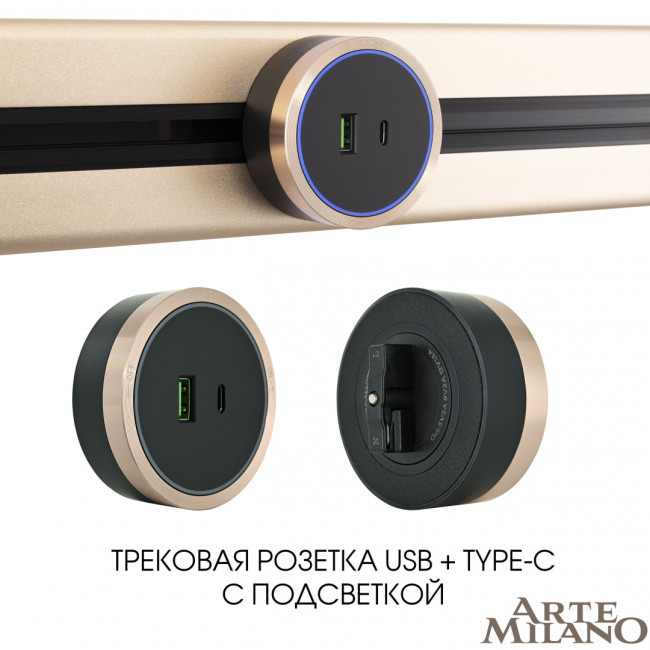 Трековая розетка Arte Milano Am-track-sockets 380066TS LED/USB-Type-C Gold Трековая розетка Arte Milano Am-track-sockets 380066TS LED/USB-Type-C Gold