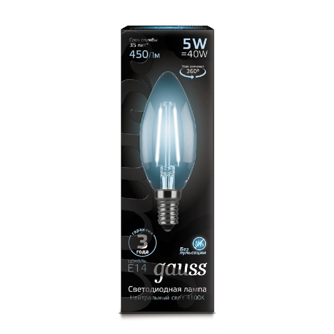 Лампа светодиодная Gauss E14 5W 4100K прозрачная 103801205 Лампа светодиодная Gauss E14 5W 4100K прозрачная 103801205