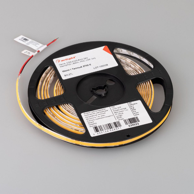 Светодиодная лента Arlight COB-X320-8mm 24V Warm2700 (8 W/m, IP20, 5m) 039023(1) Светодиодная лента Arlight COB-X320-8mm 24V Warm2700 (8 W/m, IP20, 5m) 039023(1)