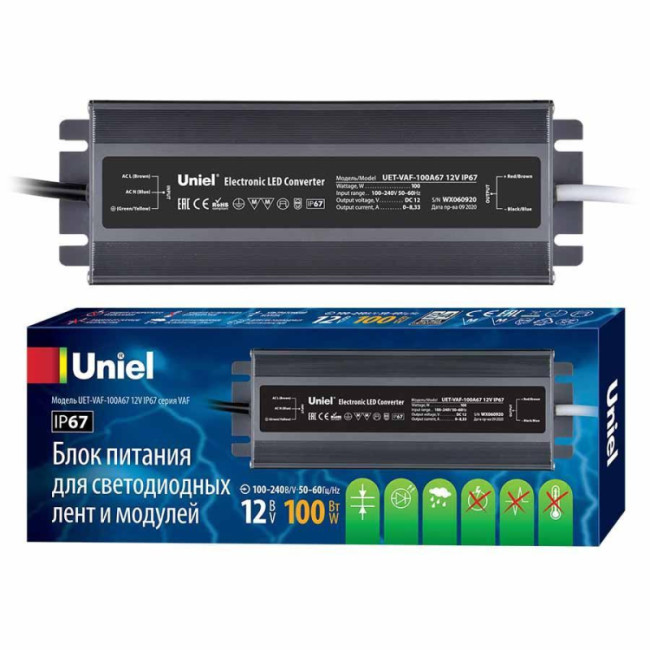 Блок питания Uniel 12V 100W IP67 8,3A UET-VAF-100A67 12V IP67 UL-00007576 Блок питания Uniel 12V 100W IP67 8,3A UET-VAF-100A67 12V IP67 UL-00007576