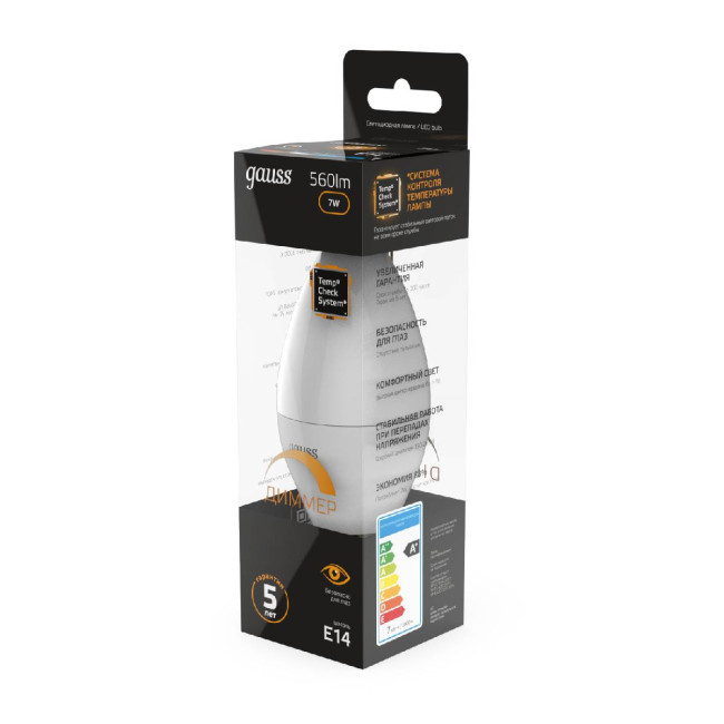 Лампа светодиодная диммируемая Gauss E14 7W 3000K матовая 103101107-D Лампа светодиодная диммируемая Gauss E14 7W 3000K матовая 103101107-D