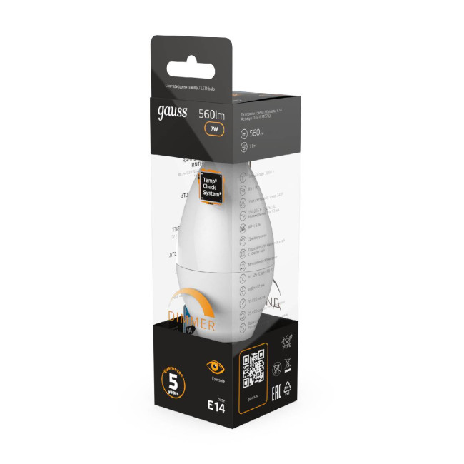 Лампа светодиодная диммируемая Gauss E14 7W 3000K матовая 103101107-D Лампа светодиодная диммируемая Gauss E14 7W 3000K матовая 103101107-D