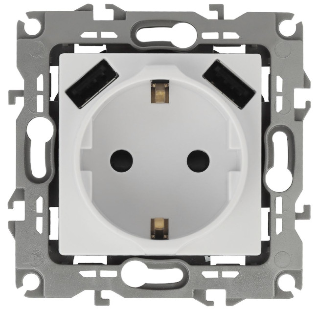 Розетка 2P+E со шторками и 2xUSB Эра 12-4109-01 Б0047840 Розетка 2P+E со шторками и 2xUSB Эра 12-4109-01 Б0047840