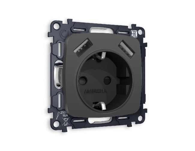 Комплект механизма розетки 2USB A+A 18W (быстрая зарядка) с/з Ambrella Volt Omega MO909010 Комплект механизма розетки 2USB A+A 18W (быстрая зарядка) с/з Ambrella Volt Omega MO909010