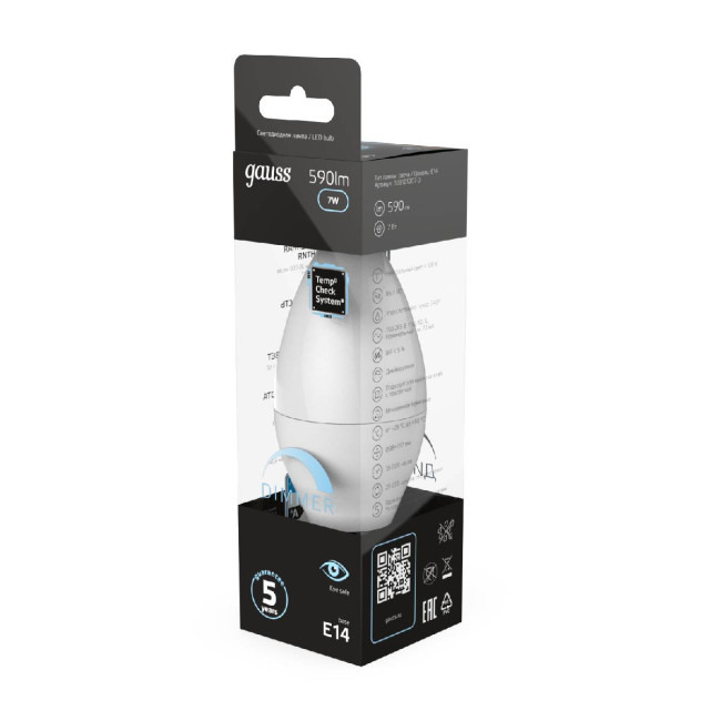 Лампа светодиодная диммируемая Gauss E14 7W 4100K матовая 103101207-D Лампа светодиодная диммируемая Gauss E14 7W 4100K матовая 103101207-D