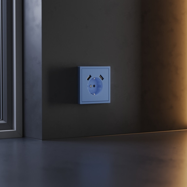 Накладка для розетки с заземлением и защитными шторками, с USB A+A Voltum S70 (деним) VLS000915 Накладка для розетки с заземлением и защитными шторками, с USB A+A Voltum S70 (деним) VLS000915