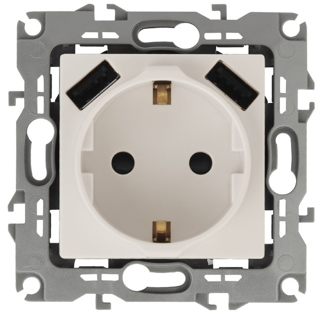 Розетка 2P+E со шторками и 2xUSB Эра 12-4109-02 Б0047841 Розетка 2P+E со шторками и 2xUSB Эра 12-4109-02 Б0047841
