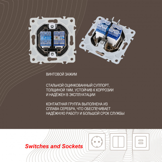 Розетка телефонная RJ11 + компьютерная RJ45 Arte Milano 206.44-1.shampan Розетка телефонная RJ11 + компьютерная RJ45 Arte Milano 206.44-1.shampan