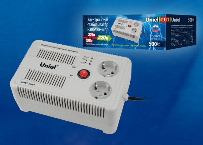 Стабилизатор напряжения (UL-00003602) Uniel 500ВА U-RST-500/1 Стабилизатор напряжения (UL-00003602) Uniel 500ВА U-RST-500/1