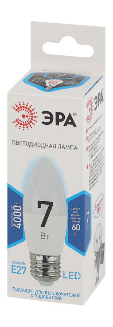 Лампа светодиодная Эра E27 7W 4000K LED B35-7W-840-E27 Б0020540 Лампа светодиодная Эра E27 7W 4000K LED B35-7W-840-E27 Б0020540