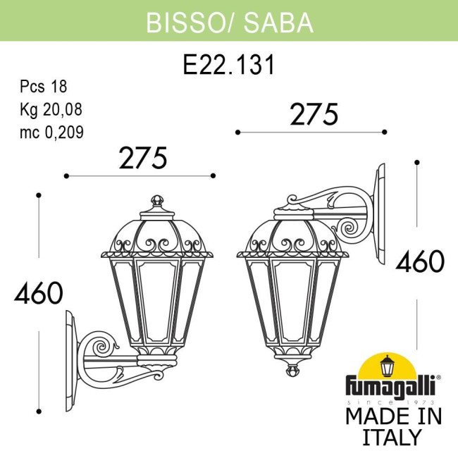 Уличный настенный светильник Fumagalli BISSO/SABA K22.131.000.WYE27 DN