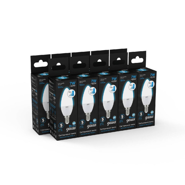 Лампа светодиодная диммируемая Gauss E14 7W 6500K свеча матовая 103101307-S
