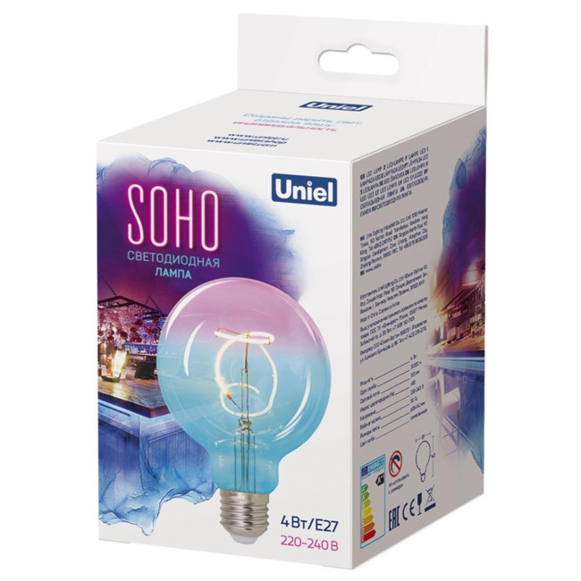 Лампа светодиодная филаментная (UL-00005892) Uniel E27 4W 2250K синяя LED-SF01-4W/Soho/E27/CW BLue/Wine GLS77TR Лампа светодиодная филаментная (UL-00005892) Uniel E27 4W 2250K синяя LED-SF01-4W/Soho/E27/CW BLue/Wine GLS77TR