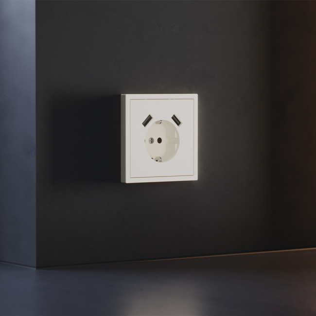 Накладка для розетки с заземлением и защитными шторками, с USB A+A Voltum S70 (хлопок) VLS000913