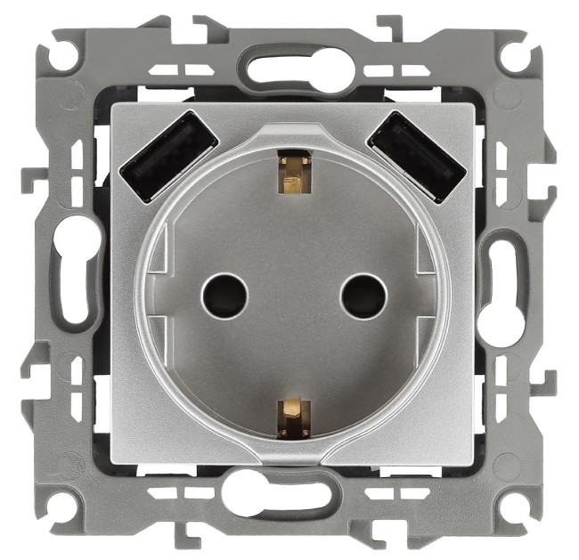 Розетка 2P+E со шторками и 2xUSB Эра 12-4109-03 Б0047842 Розетка 2P+E со шторками и 2xUSB Эра 12-4109-03 Б0047842