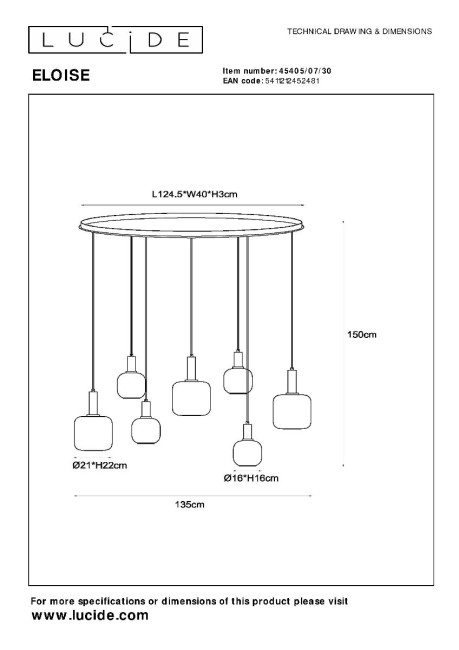 Подвесная люстра Lucide Eloise 45405/07/30