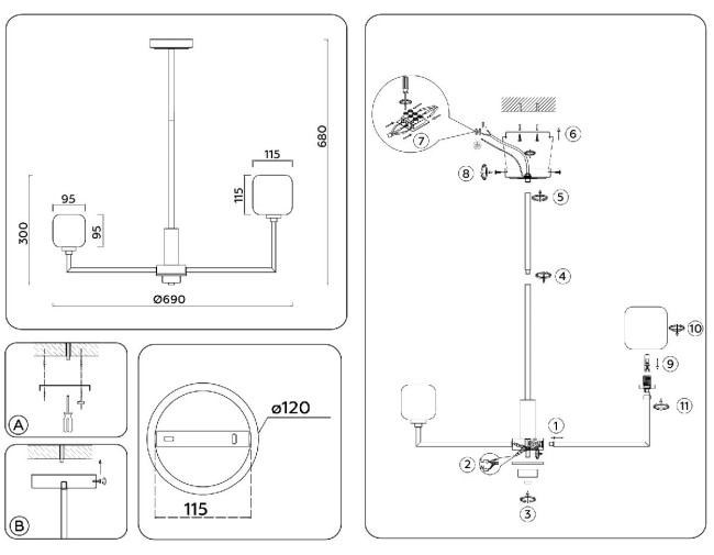 Люстра на штанге Ambrella Light High Light Heigh Light LH53015 Люстра на штанге Ambrella Light High Light Heigh Light LH53015