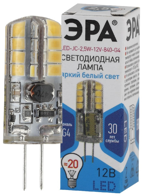 Лампа светодиодная Эра G4 2,5W 4000K LED JC-2,5W-12V-840-G4 Б0033192 Лампа светодиодная Эра G4 2,5W 4000K LED JC-2,5W-12V-840-G4 Б0033192