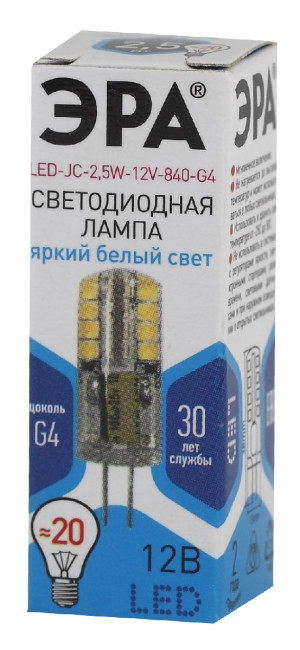 Лампа светодиодная Эра G4 2,5W 4000K LED JC-2,5W-12V-840-G4 Б0033192 Лампа светодиодная Эра G4 2,5W 4000K LED JC-2,5W-12V-840-G4 Б0033192