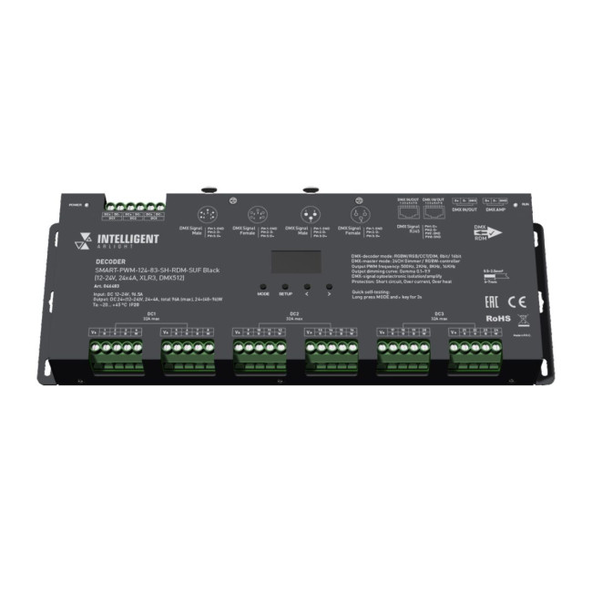 Декодер Arlight SMART-PWM-124-83-SH-RDM-SUF Black (12-24V, 24x4A, XLR3, DMX512) 046483 Декодер Arlight SMART-PWM-124-83-SH-RDM-SUF Black (12-24V, 24x4A, XLR3, DMX512) 046483