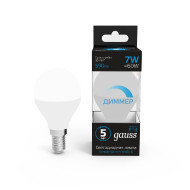 Лампа светодиодная диммируемая Gauss E14 7W 6500K шар матовый 105101307-D Лампа светодиодная диммируемая Gauss E14 7W 6500K шар матовый 105101307-D