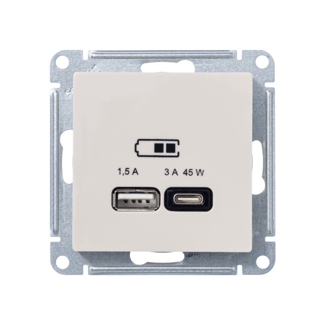 Розетка A + тип-C 45W высокоскор.заряд. QC,PD, мех. Systeme Electric AtlasDesign Беж ATN000229