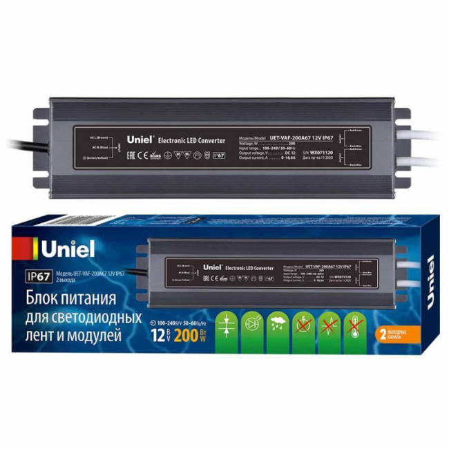 Блок питания Uniel 12V 200W IP67 16,7A UET-VAF-200A67 12V IP67 UL-00007579 Блок питания Uniel 12V 200W IP67 16,7A UET-VAF-200A67 12V IP67 UL-00007579