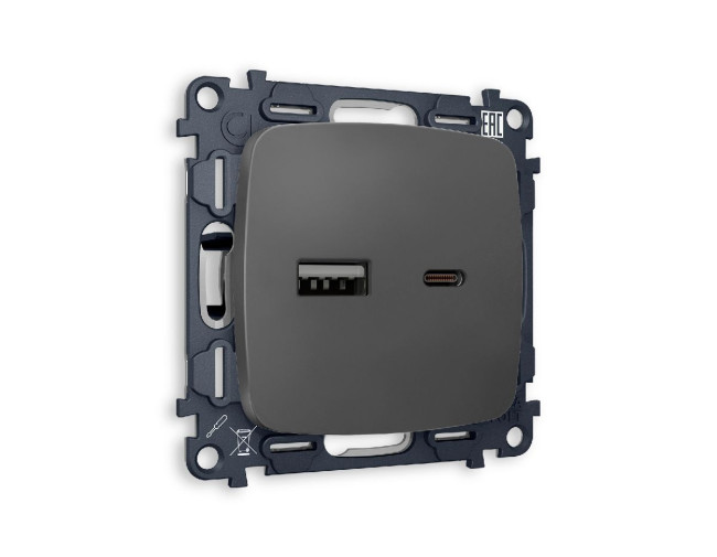 Комплект механизма розетки 2USB A+C 20W (быстрая зарядка) Ambrella Volt Omega MO911010 Комплект механизма розетки 2USB A+C 20W (быстрая зарядка) Ambrella Volt Omega MO911010