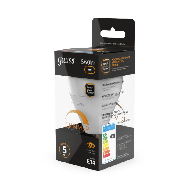 Лампа светодиодная диммируемая Gauss E14 7W 3000K матовая 105101107-D Лампа светодиодная диммируемая Gauss E14 7W 3000K матовая 105101107-D