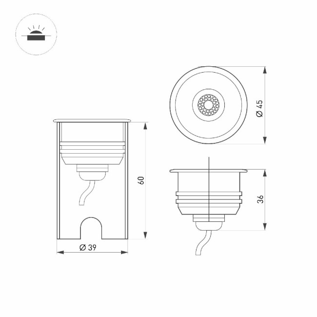 Грутовый светильник Arlight KT-AQUA-R45-3W Warm3000 047698 Грутовый светильник Arlight KT-AQUA-R45-3W Warm3000 047698