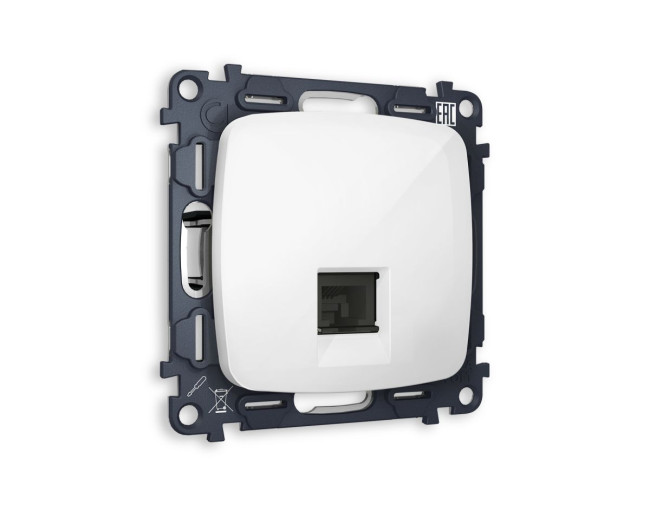 Комплект механизма компьютерной розетки Ambrella Volt RJ-45 (8P8C) CAT6A экранированной с автоматической защитной шторкой OMEGA MO112005 Белый глянец QUANT (OP1120, VM185)
