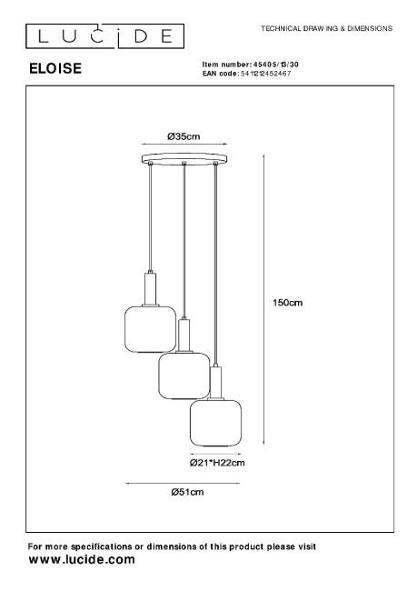 Подвесной светильник Lucide Eloise 45405/13/30 Подвесной светильник Lucide Eloise 45405/13/30