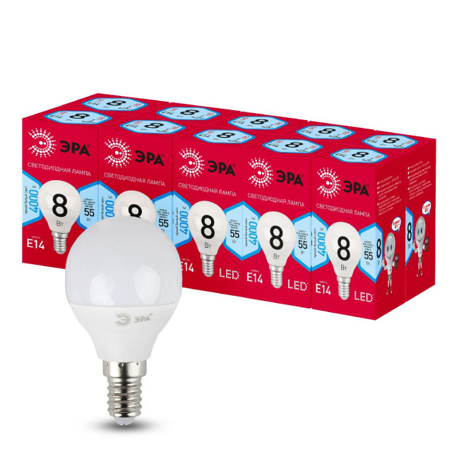 Лампа светодиодная Эра E14 8W 4000K LED P45-8W-840-E14 R Б0052440