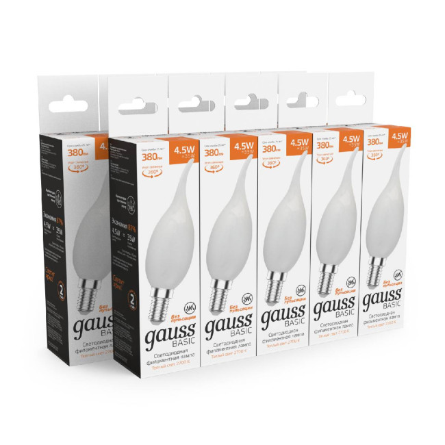 Светодиодная филаментная лампа Gauss Basic Filament Е14 4,5W 2700K 1045115 Светодиодная филаментная лампа Gauss Basic Filament Е14 4,5W 2700K 1045115