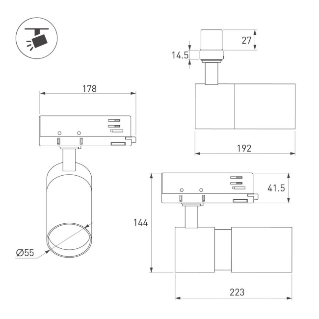 Трековый трехфазный светильник Arlight LGD-ARTEMIS-TRACK-4TR-R55-12W Day4000 (WH, 8-80 deg, 230V, DALI) 057881 Трековый трехфазный светильник Arlight LGD-ARTEMIS-TRACK-4TR-R55-12W Day4000 (WH, 8-80 deg, 230V, DALI) 057881