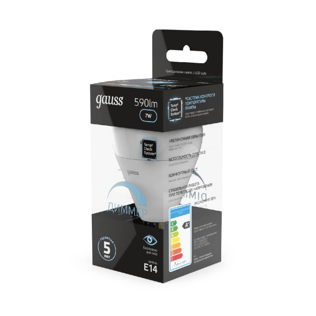 Лампа светодиодная диммируемая Gauss E14 7W 4100K матовая 105101207-D Лампа светодиодная диммируемая Gauss E14 7W 4100K матовая 105101207-D