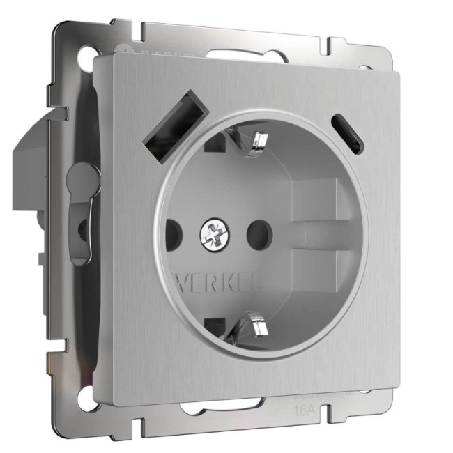 Розетка Werkel с быстрой зарядкой USB Type A+С серебряный рифленый W1171709 4690389176456 Розетка Werkel с быстрой зарядкой USB Type A+С серебряный рифленый W1171709 4690389176456
