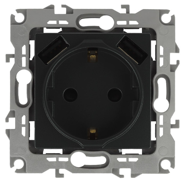 Розетка 2P+E со шторками и 2xUSB Эра 12-4109-05 Б0047844 Розетка 2P+E со шторками и 2xUSB Эра 12-4109-05 Б0047844