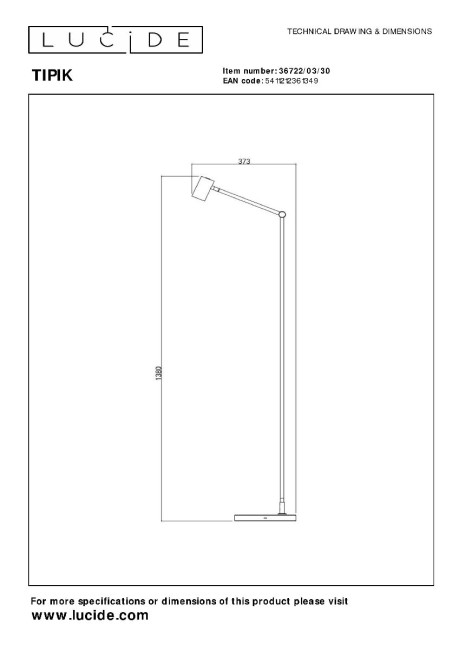 Торшер Lucide Tipik 36722/03/30