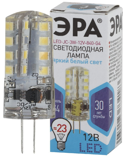 Лампа светодиодная Эра G4 3W 4000K LED JC-3W-12V-840-G4 Б0033194 Лампа светодиодная Эра G4 3W 4000K LED JC-3W-12V-840-G4 Б0033194