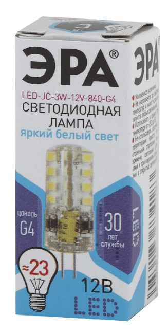Лампа светодиодная Эра G4 3W 4000K LED JC-3W-12V-840-G4 Б0033194 Лампа светодиодная Эра G4 3W 4000K LED JC-3W-12V-840-G4 Б0033194