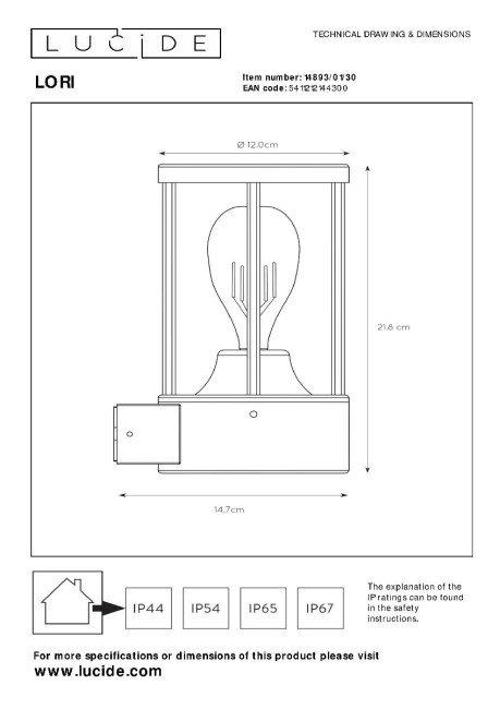 Уличный настенный светильник Lucide Lori 14893/01/30 Уличный настенный светильник Lucide Lori 14893/01/30