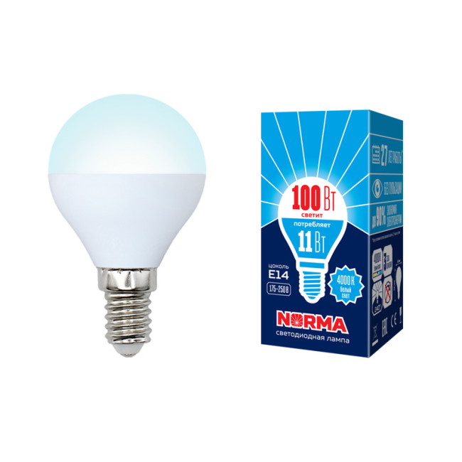 Лампа светодиодная (UL-00003831) Volpe E14 11W 4000K матовая LED-G45-11W/NW/E14/FR/NR Лампа светодиодная (UL-00003831) Volpe E14 11W 4000K матовая LED-G45-11W/NW/E14/FR/NR