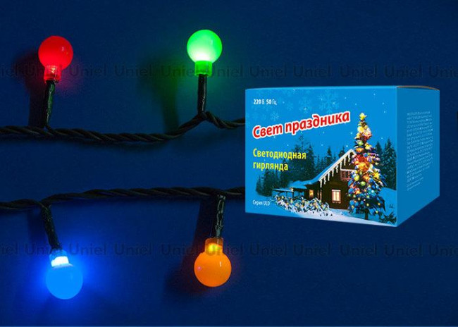 Светодиодная гирлянда (07929) Uniel 220V разноцветный ULD-S0800-100/DGA MULTI IP20 COLORBALLS