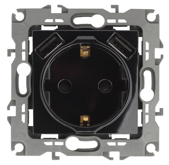 Розетка 2P+E со шторками и 2xUSB Эра 12-4109-06 Б0047845