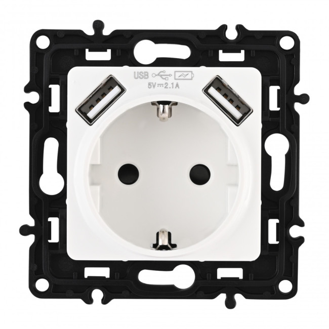 Розетка с заземлением, шторками + 2 USB Arte Milano 217.47-1.white Розетка с заземлением, шторками + 2 USB Arte Milano 217.47-1.white