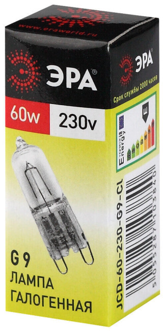 Лампа галогенная ЭРА G9 60W 2700K прозрачная G9-JCD-60-230V-CL C0027370 Лампа галогенная ЭРА G9 60W 2700K прозрачная G9-JCD-60-230V-CL C0027370