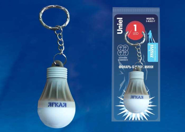 Фонарь-брелок светодиодный «Uniel» (UL-00004093) Uniel Standard Mini от батареек 55х30 S-KL023-T Blue