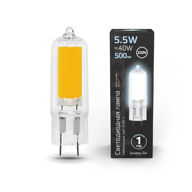 Лампа светодиодная Gauss G4 5.5W 4100K прозрачная 107807205 Лампа светодиодная Gauss G4 5.5W 4100K прозрачная 107807205