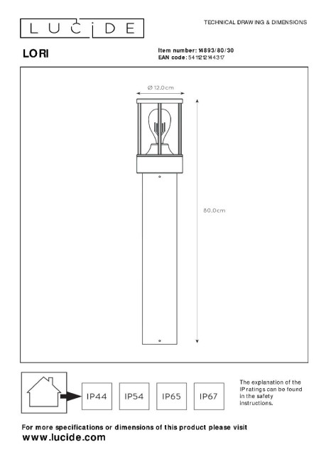 Ландшафтный светильник Lucide Lori 14893/80/30 Ландшафтный светильник Lucide Lori 14893/80/30